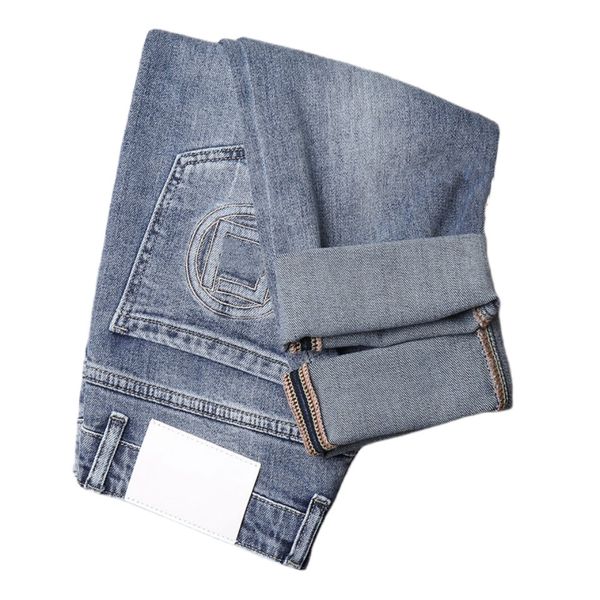 

men's jeans spring summer thin denim slim fit european american high-end brand small straight pants xw2077-2, Blue