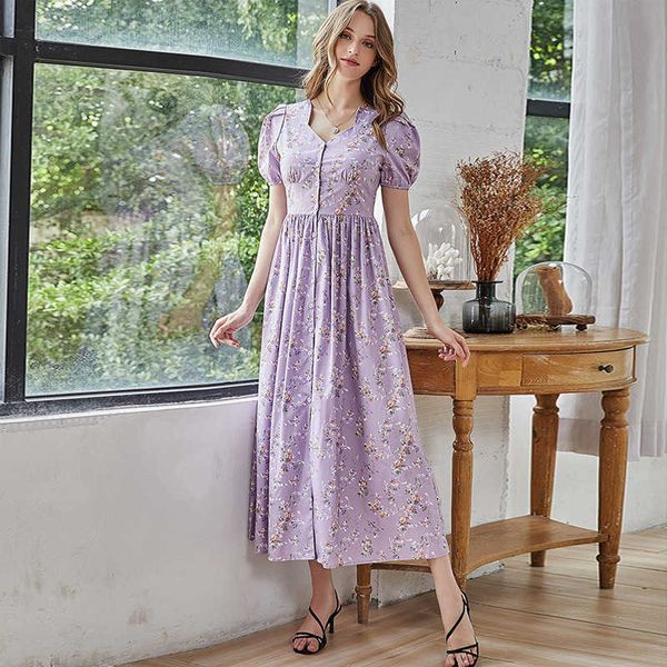 

women's casual dresses mxz-173 women's square neck bubble sleeve high waist large hem long floral skirt, Black;gray