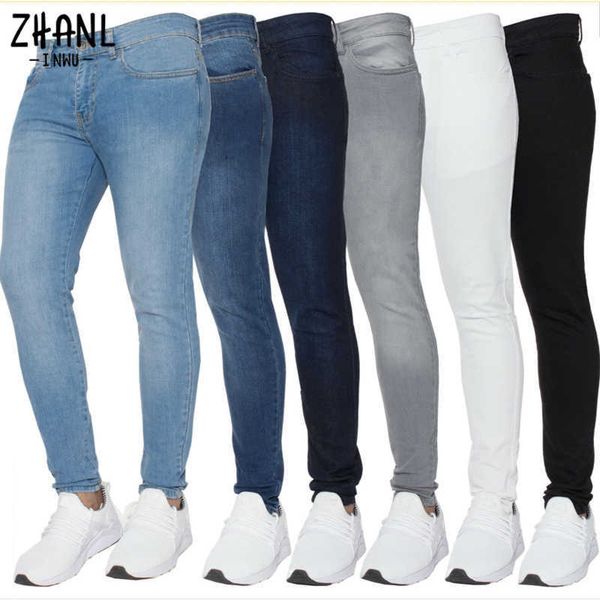 

men's jeans new stretch skinny fashion elastic cotton slim denim pants male plus size pencil pure color casual trousers y2303, Blue