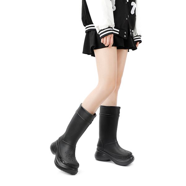 

rain boots classic spring and autumn women's platform heels outdoor non-slip rain boots black white 230301, Black;red