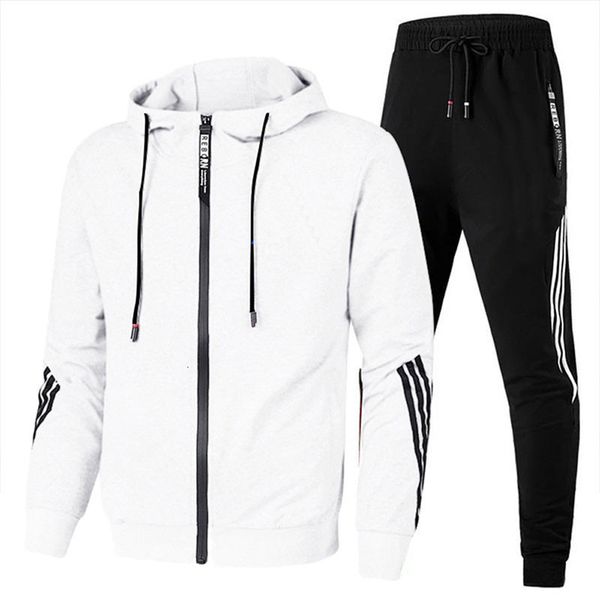 

mens tracksuits set fashion sportswear spring and autumn zipper hoodiesweatpants two piece casual high end jacket 230228, Gray