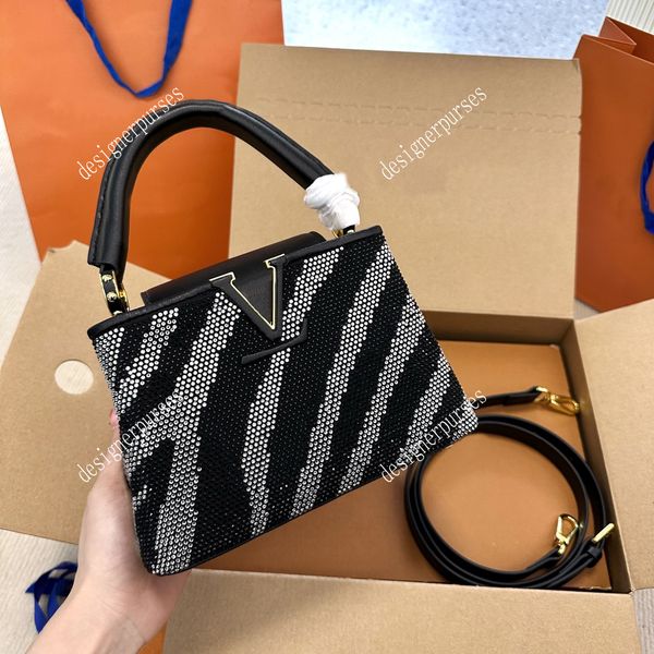 

tz designer bags capucines full diamond lady bag cow leather gold buckle hardware wide shoulder strap crossbody handbag mini tote bag party