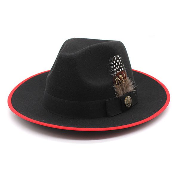 

couple jazz hats wide brimmed wool fedora hat women black white fascinator wedding church with feather fuxury belts for hats men, Blue;gray