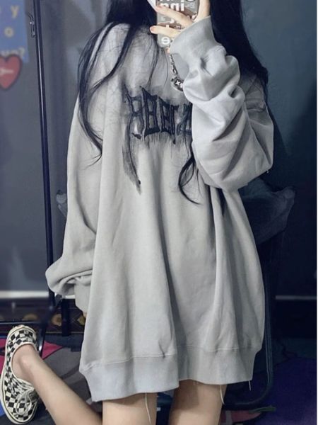 

womens hoodies sweatshirts deeptown y2k vintage letter print women harajuku grunge graphic loose casual oneck allmatch pullover 230301, Black