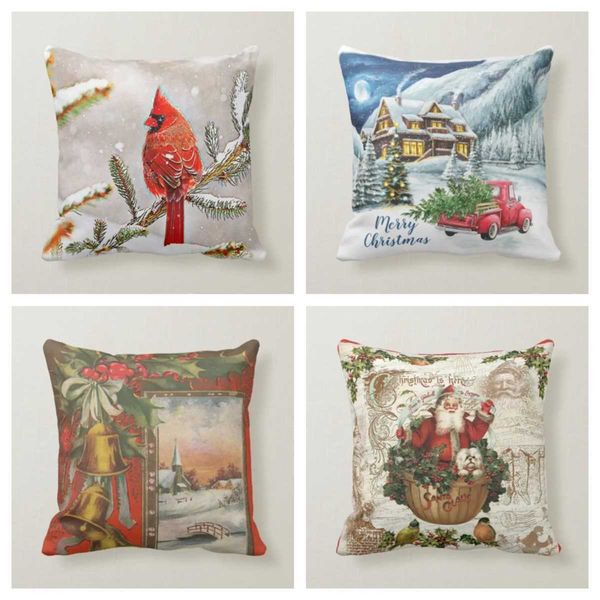 

interior decorations vintage christmas country santa cardinal pine pillow 60*60 sofa decoration cushion cover 45*45 home decor r230228