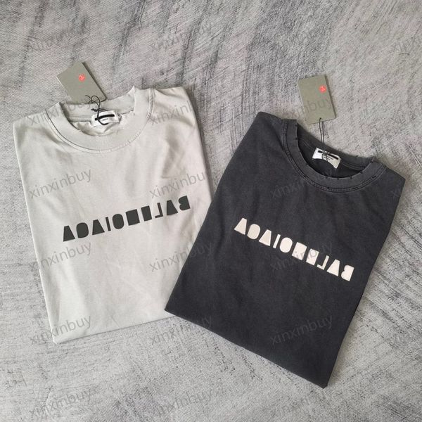 

xinxinbuy men designer tee t shirt 23ss destroyed letters paris print short sleeve cotton women white black brown grey xs-xl