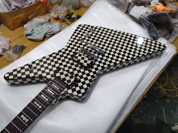 

in stock new arrival handmade guitar explorer model electric guitar checkerboard finish 230116
