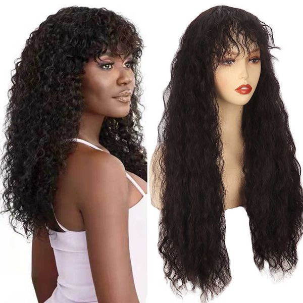 

ms. xu chang's wig fashion long curl wig curl fringe wool curl rose net chemical fiber head cover 230301, Black