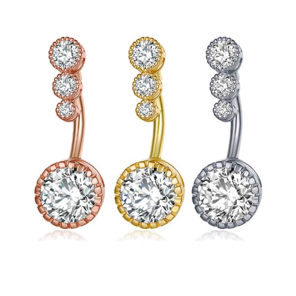 

trendy round zircon crystal belly button ring for women navel ring surgical steel piercing bar belly stud body jewelry fashion accessories, Silver