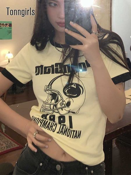 

women's t-shirt tonngirls grunge graphic t shirts women short sleeve streetwear crop y2k vintage tshirt for summer tee shirt femme 202, White