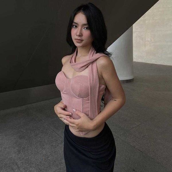 

halter fishbone tube tank elegant girl slim fit slimming all matching, White