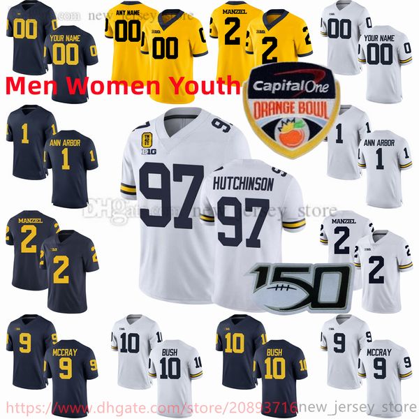 

custom s-6xl ncaa michigan wolverines college football jersey 97 aidan hutchinson 10 tom brady 2 charles woodson 12 cade mcnamara 2 blake co, Black