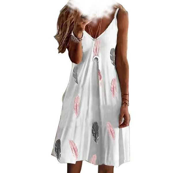 

2023 summer dress new women's v-neck loose print suspender dress, Black;gray