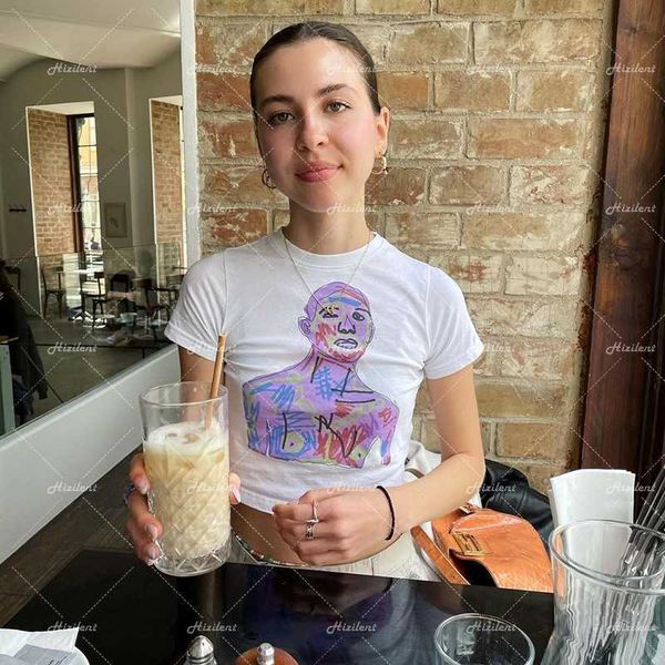 

women's t-shirt punk vintage graphic tee shirt women crop short sleeve kawaii t shirt harajuku 2022 summer slim y2k round neck emo z03, White