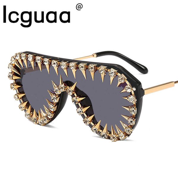 

sunglasses steampunk nail diamond oversized sunglasses for women luxury punk rhinestones one piece sun glasses men hip hop shades eyewearj23, White;black