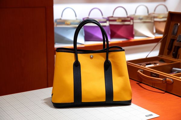

30cm quality totes design handbag luxury bag togo leather with canvas pink yellow fuchsia black brown many colors wholesale price