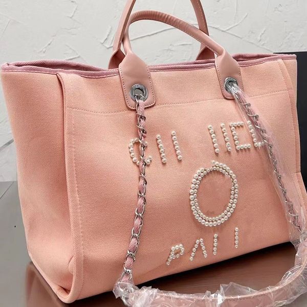 

beach women designer luxury handbags bag fashion knitting purse shoulder large tote with chain canvas shopping bag gift