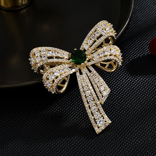 

pins brooches okily gorgeous aaa cubic zircon emerald bow woman clothing coat highgrade big bowknot luxury accessories brooch pin 230228, Gray
