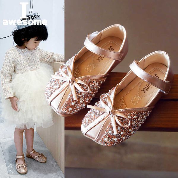 

sandals new children bow tie princess shoes baby girls flat bling leather sandals fashion sequin soft kids dance party sparkly shoes l230301, Black;red
