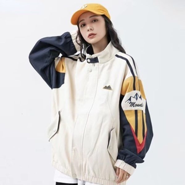

men's jackets american stand collar coat mensautumn harajuku colorful punching jacket loose patchwork baseball uniform streetwear 23030, Black;brown