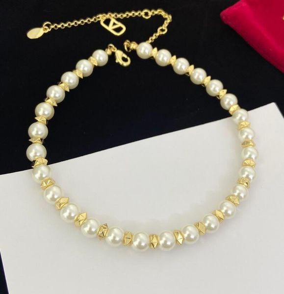 

chic pearl choker necklaces designer gorgeous gold plated necklace beaded chain jewelry for women party wedding gift, Golden;silver