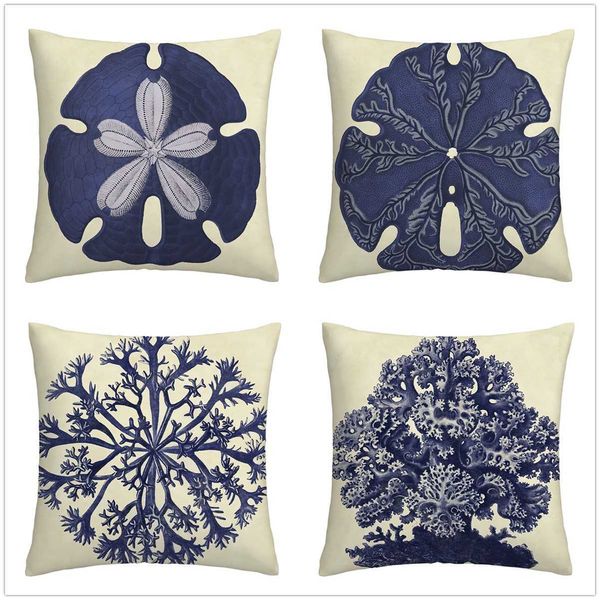 

interior decorations blue coral starfish retro linen pillowcase sofa cushion cover home decoration can be customized for you 40x40 45x45 50x