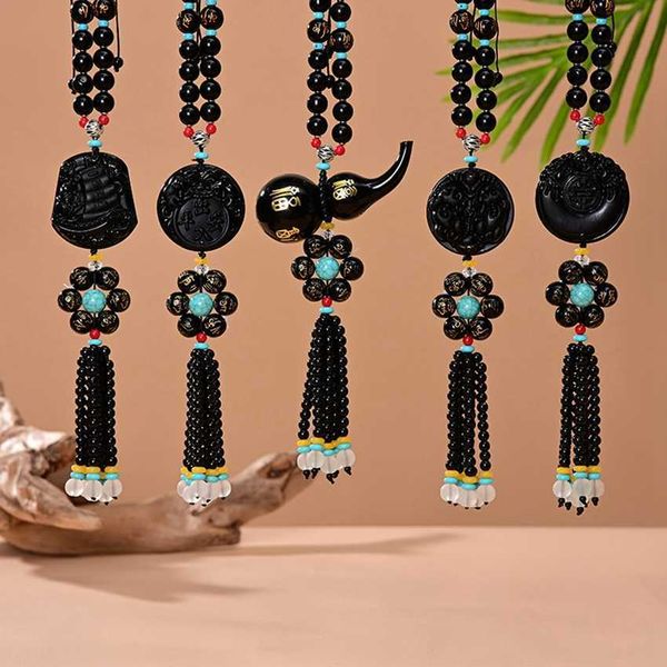 

interior decorations car ornaments traditional buddhist obsidian beaded six-character mantra bless peace rearview mirror pendant r230228