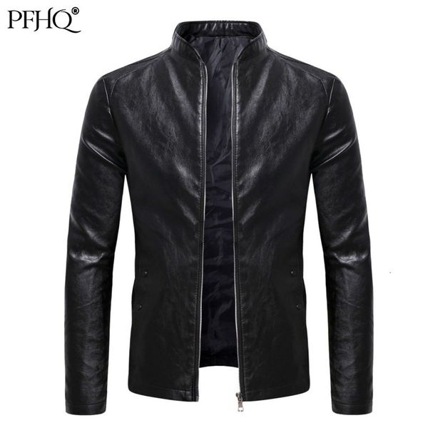 

men's leather faux leather pfhq men's faux leather jackets motorcycles pu coat elegant casual slim male stylish locomotive clothin, Black