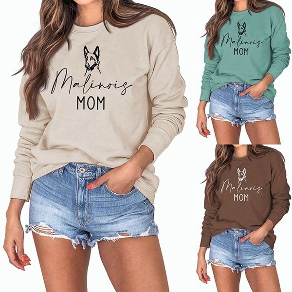 

womens hoodies sweatshirts autumn and winter cotton fashion malinois mom alphabet dog print baggy longsleeved large size sweater 230301, Black