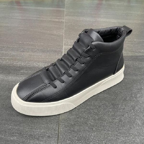 

gold leather men sneakers punk casual shoes hip hop male high ankle boots flats zapatillas hombre d2a28, Black