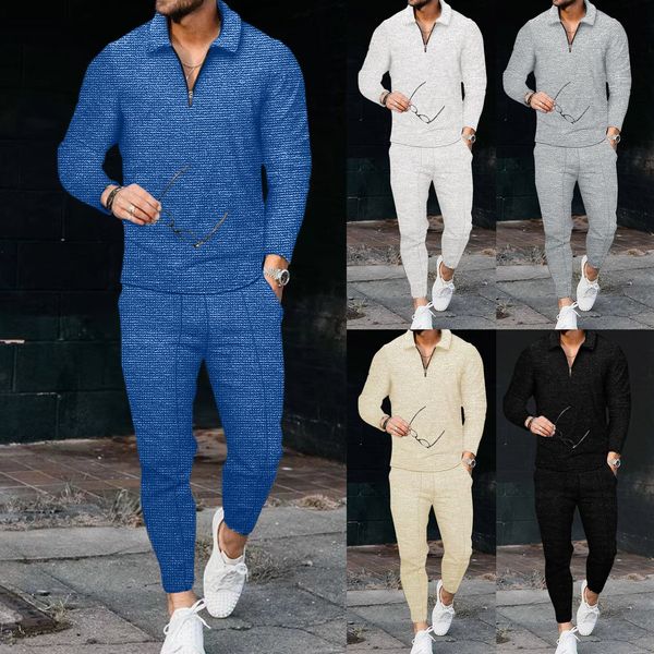 

mens tracksuits spring autumn zipper cotton blended polo long sleeve set suit sportswear s3xl 230228, Gray