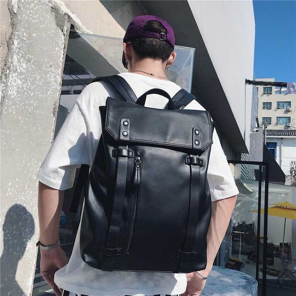 

backpack men backpack travel lapbags bookbag soft pu leather black backpacks for men school bag mochila hombre new inj230301