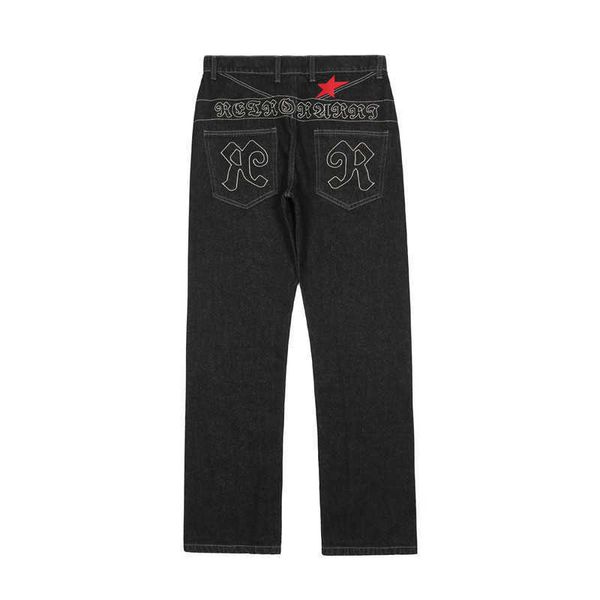

men's jeans 2022 chic star letter embroidery black hip hop men straight trousers streetwear male baggy denim pants new fashion spodnie, Blue