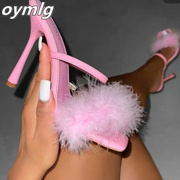 

dress shoes women high heels slippers fashion thin sandals woman lace-up slides female lady party 230301, Black