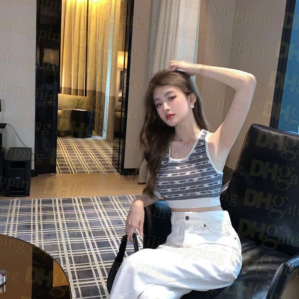 

womens tanks summer new striped letter bump color knitted hanging neck vest, White