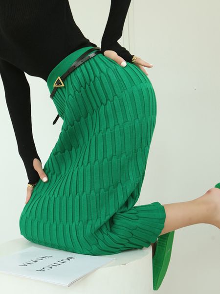 

skirts elegant women's skirts green straight knitted skirts womens high waist autumn casual slim strech long skirt women fashion 230301, Black