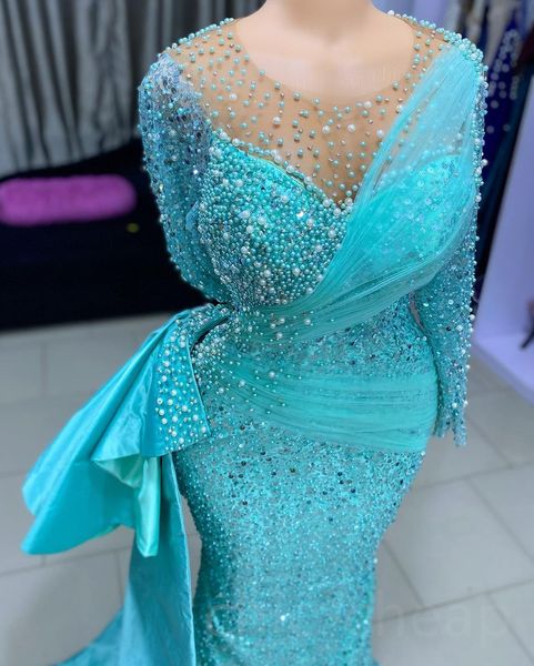 

2023 arabic aso ebi mermaid luxurious prom dresses crystals beaded pearls evening formal party second reception birthday engagement gowns dr, Black