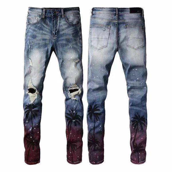 

detail biker fit denim jeans patches men slim motorcycle for mens vintage distressed rqzx, Blue