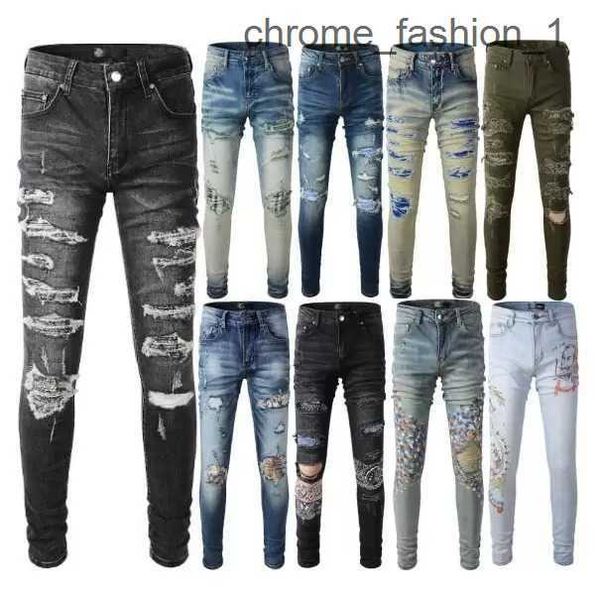 

amirs 23 new colorways designer mens jeans hiking pant ripped embroidery close-fitting slim pencil pants brand para hombre motorcycle 8ld9, Blue
