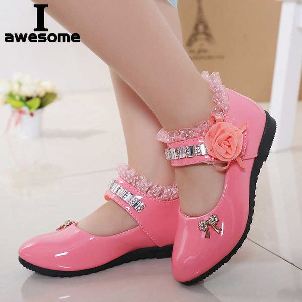 

sandals 2021 new children elegant princess pu leather sandals kids girls wedding dress party beaded shoes college sweet style for girls l230, Black;red