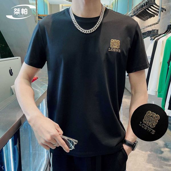 

solid loose color mercerized cotton t-shirt fashion brand men's round neck short-sleeved with half-sleeved shirt, White;black
