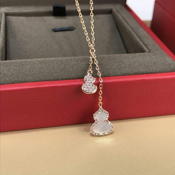 

18k plated gold diamond pendant necklace classic titanium steel diamonds bottle gourd pendant necklaces women luck necklace designer jewelry, Silver