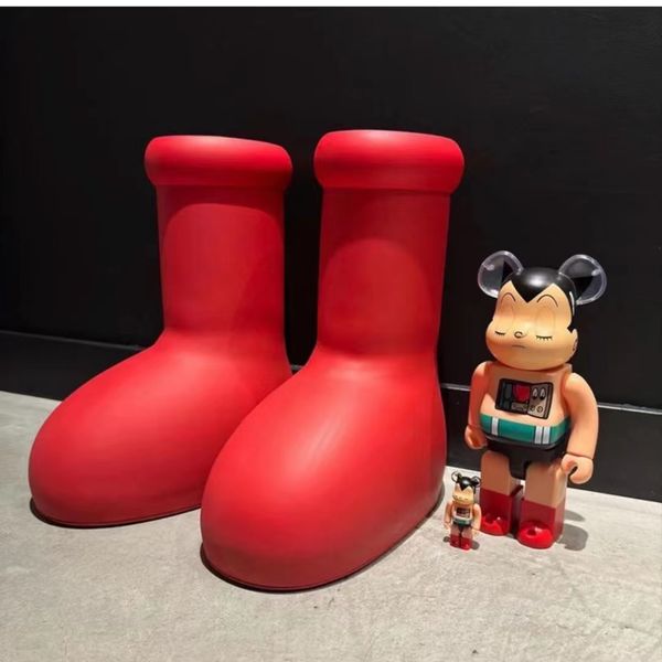 

2023 mschf men women rain boots designers big red boot thick bottom non-slip booties rubber platform bootie fashion astro boy with box, Black