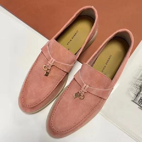 

realfine dress shoes 5a loropiana 9227 summer on the go charms walk loafers suede shoe for women size 34-42, Black