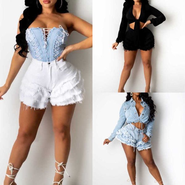 

plus size 3xl women shorts jeans fashion short pants milled ruffle denim shorts with zipper 4 color, White;black