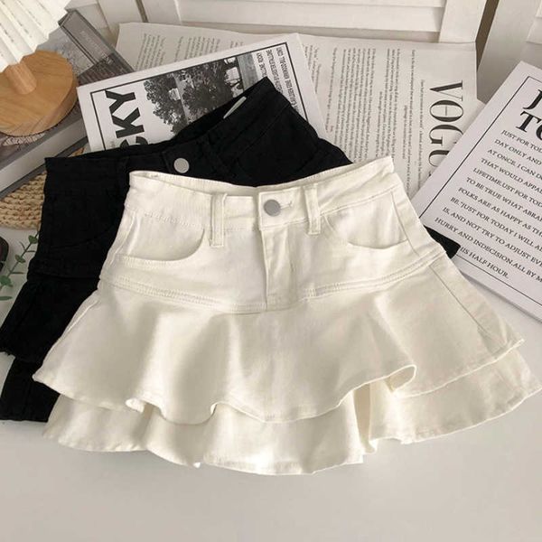 

skirts spring autumn girls pleated skirt baby jeans skirt kids skort children denim bottoms fashion layered ruffled 3-14y t230301, Blue