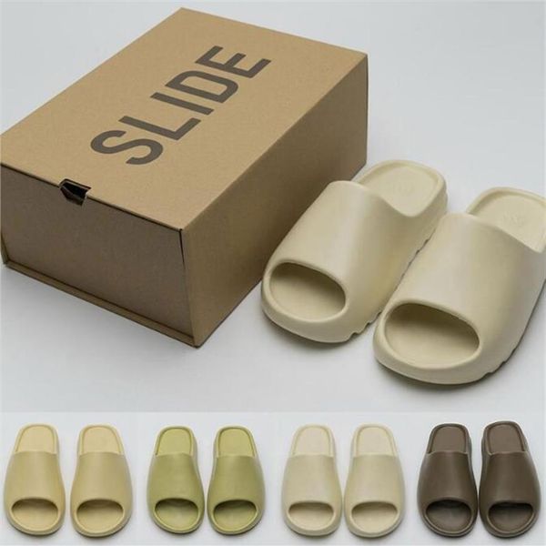 

with box slides slippers sandals graffiti bone white resin desert sand rubber summer earth brown flat men women beach foam runner 236m, Black