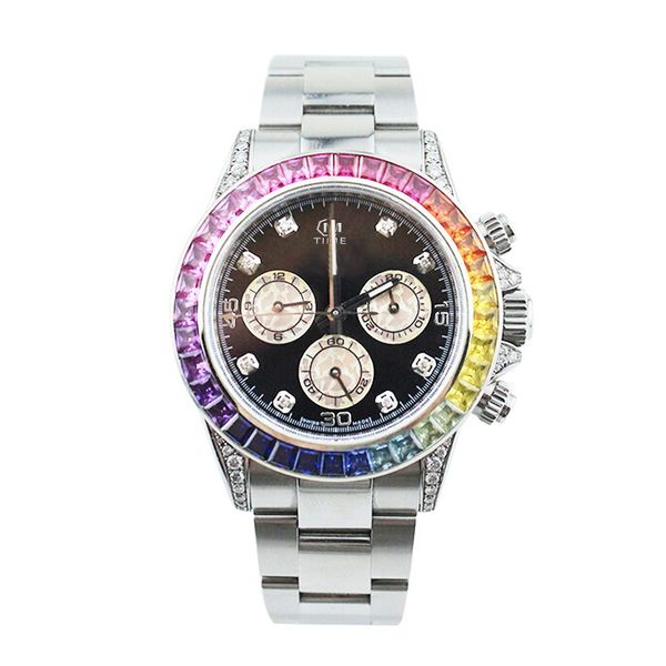 

watch men's automatic movement rainbow ring diamond watch stainless steel fashion watch sapphire mirror deep waterproof, Slivery;brown