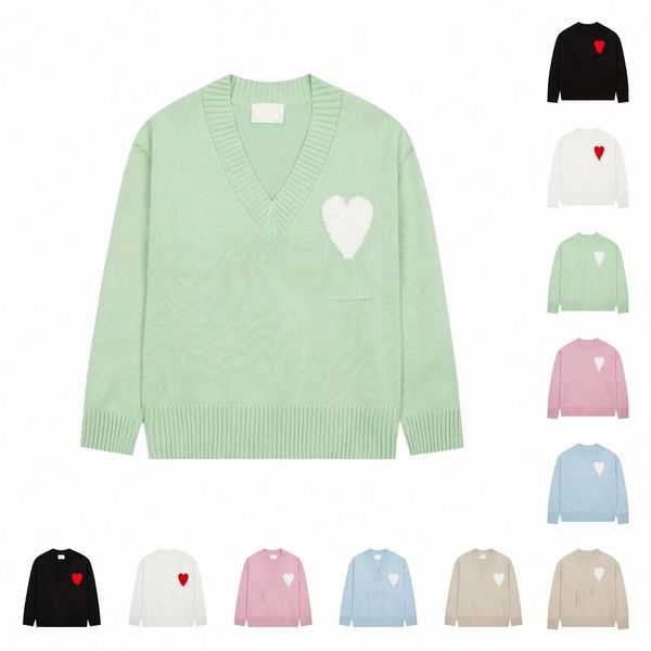 

autumn winter pullover sweater love amies embroidered jacquard paris fashion loose casual knitwear amis for men and women, White;black