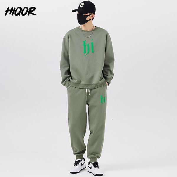 

mens tracksuits hiqor fashion tracksuit men autumn winter 2 piece streetwear sets print oneck clothing casual green blakc sportswear man set, Gray